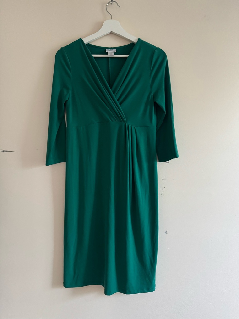 Motherhood Maternity Emerald Green Faux-Wrap 3/4 Sleeve Midi Dress